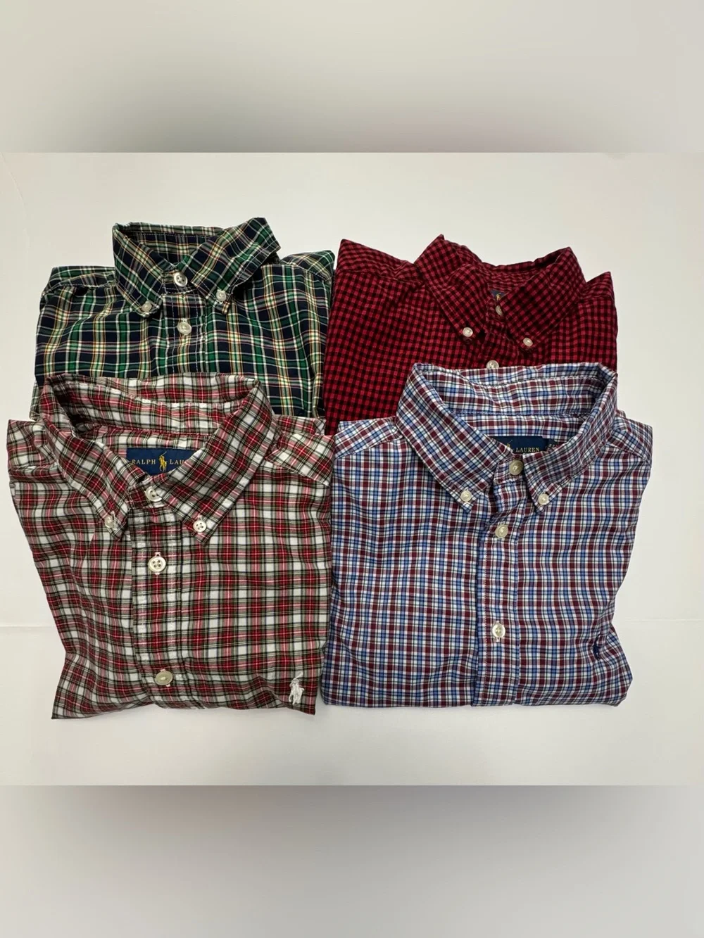 Ralph Lauren Boy's L (14-16) Plaid Button-Down Shirt Lot of 4 - Red, Green, Blue